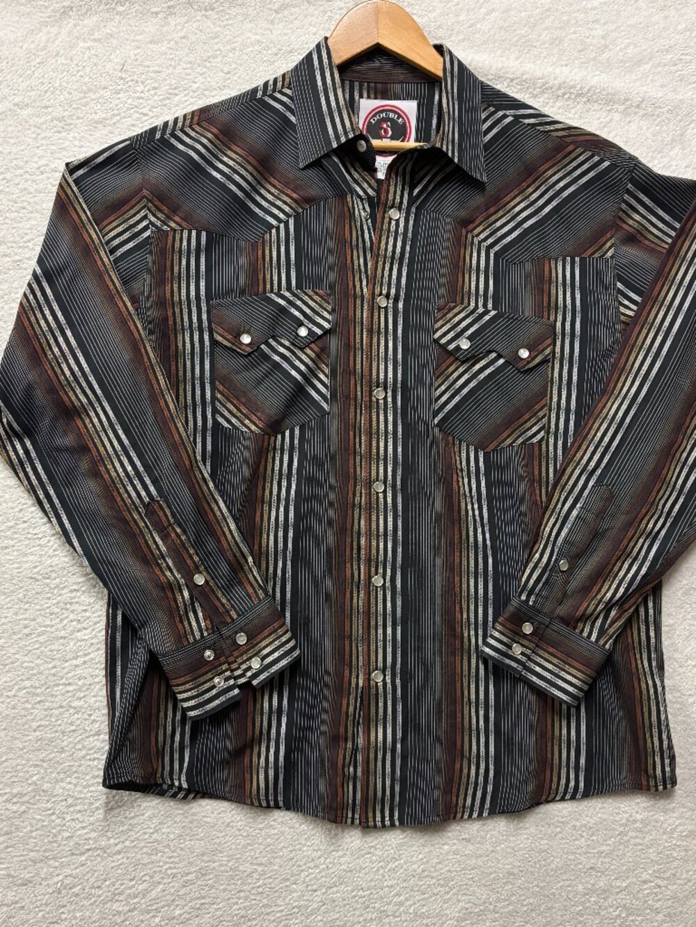 Double S Vintage Western Pearl Snap Shirt Mens L Large Striped Rodeo Cowboy Yoke